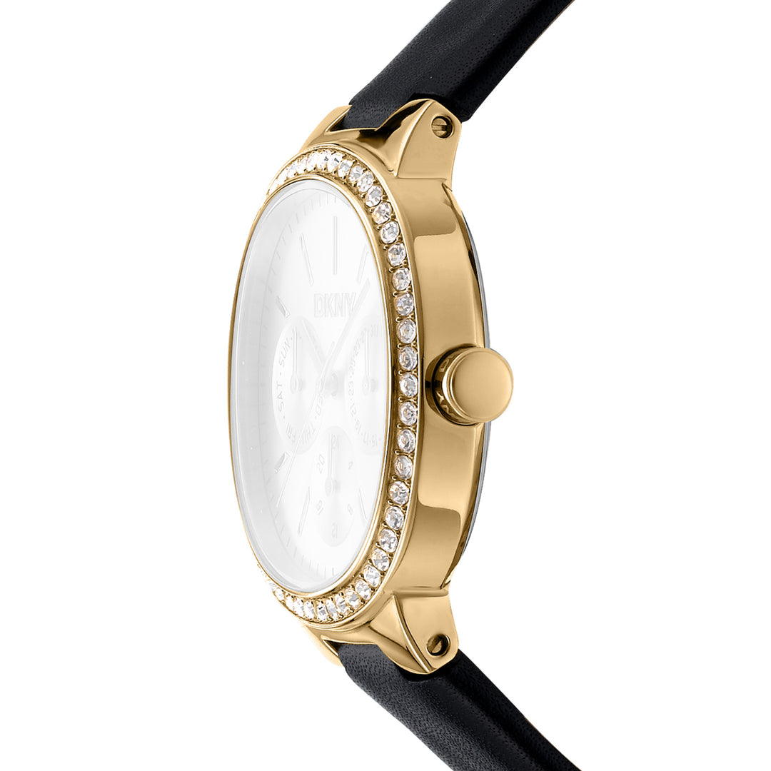 DKNY EVENING Women's Champagne Dial Leather Strap Watch