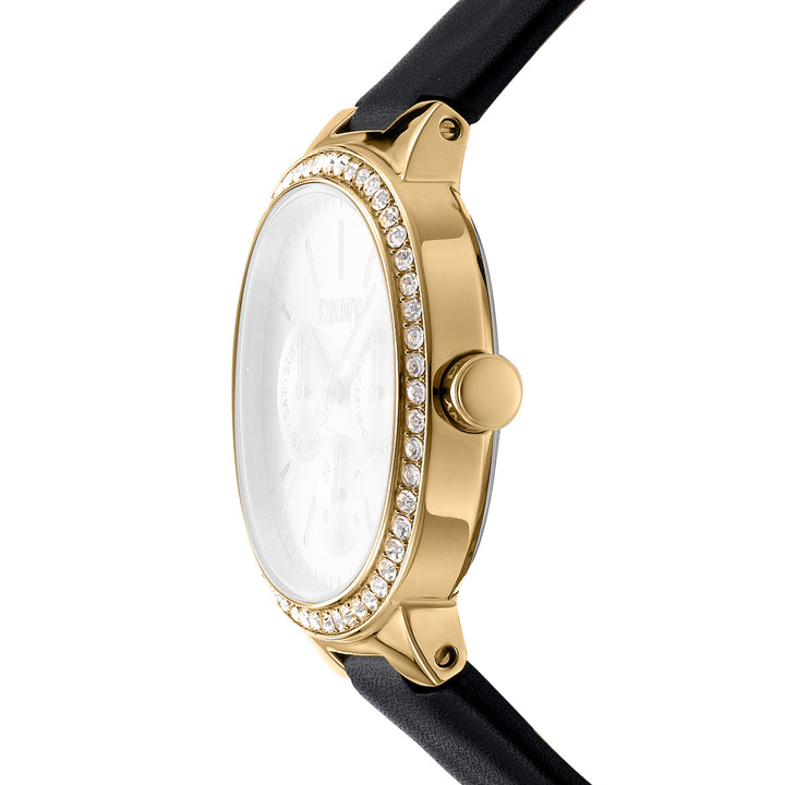 DKNY EVENING Women's Champagne Dial Leather Strap Watch