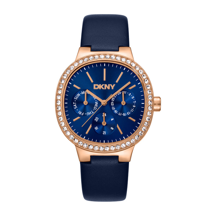 DKNY EVENING Women's Dark Blue Dial Leather Strap Watch
