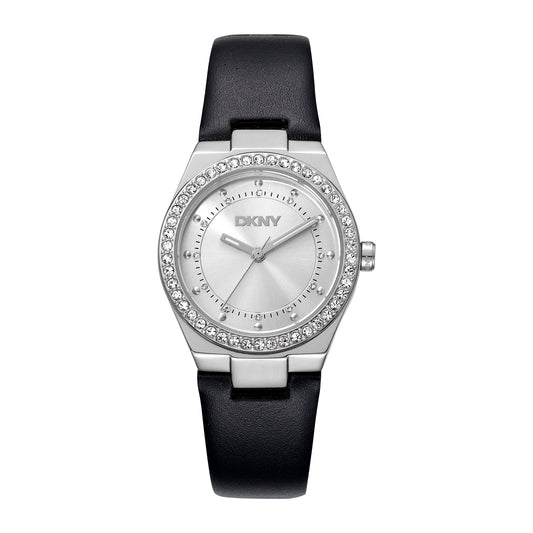 DKNY Evening Women's Silver Dial Leather Strap Watch