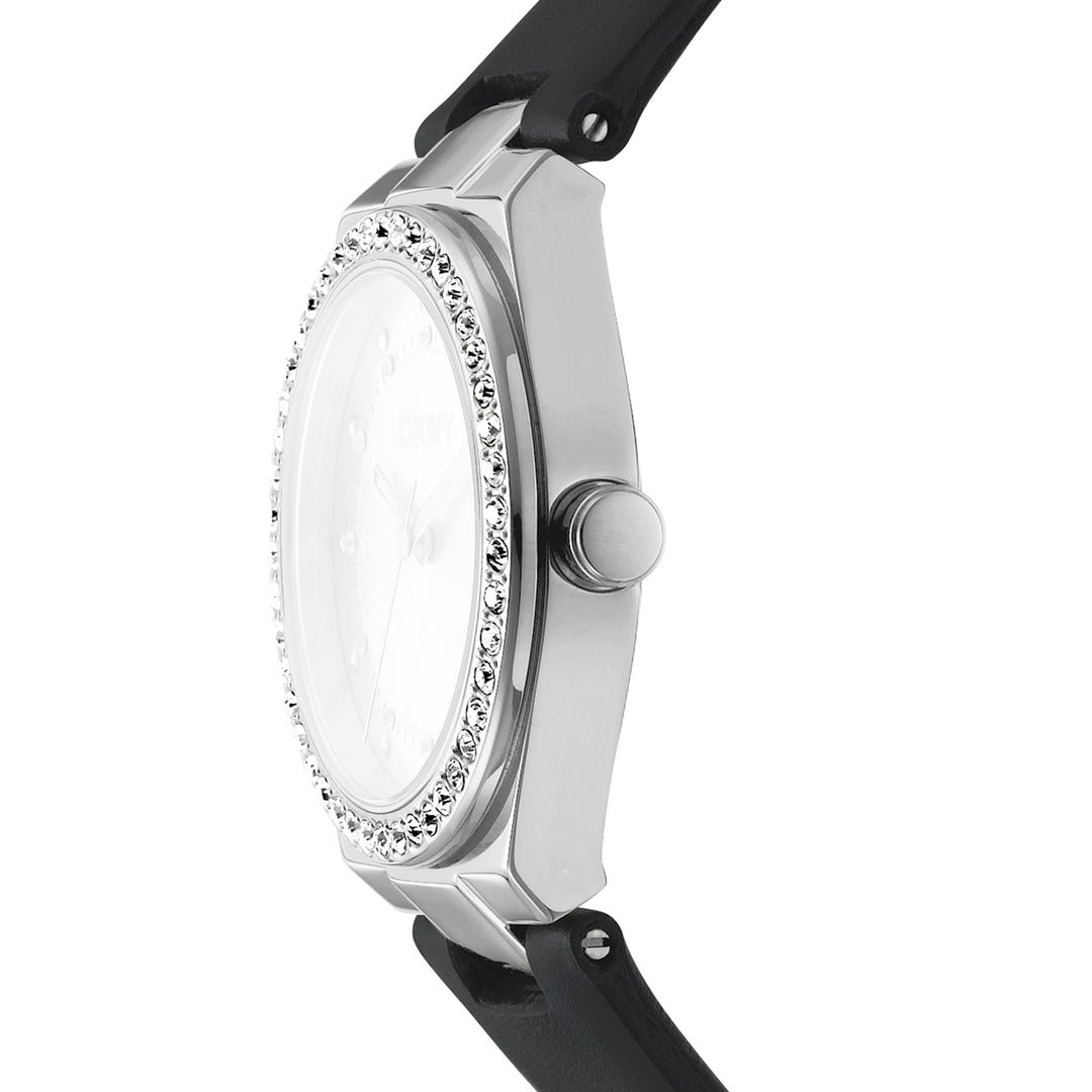 DKNY EVENING Women's Silver Dial Leather Strap Watch