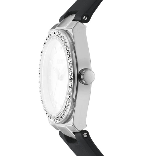DKNY Evening Women's Silver Dial Leather Strap Watch