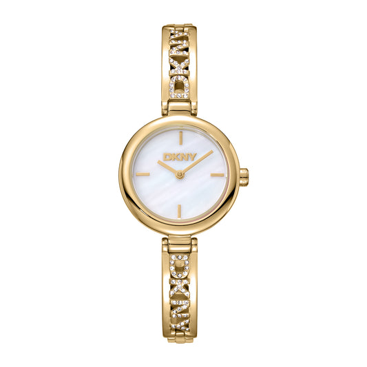 DKNY Logo Women's White MOP Dial Stainless Steel Watch