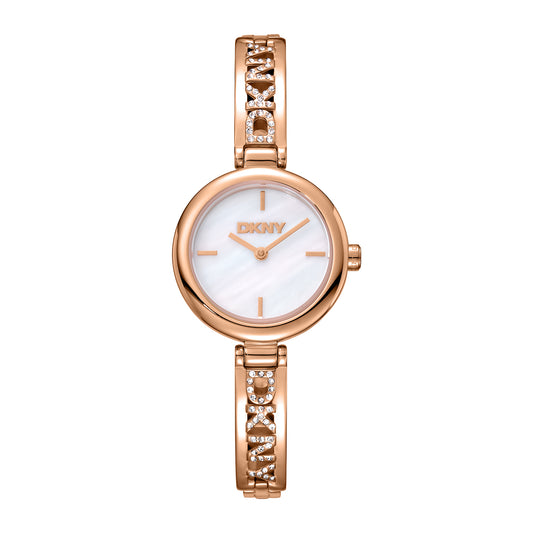 DKNY Logo Women's White MOP Dial Stainless Steel Watch
