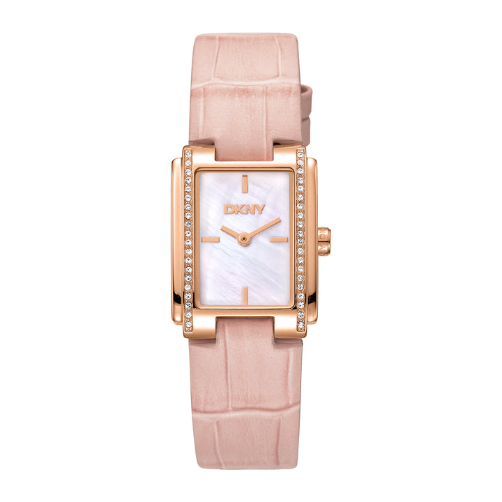 DKNY EVENING Women's White MOP Dial Leather Strap Watch