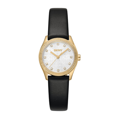 DKNY Logo Women's Silver    Dial Leather Strap Watch