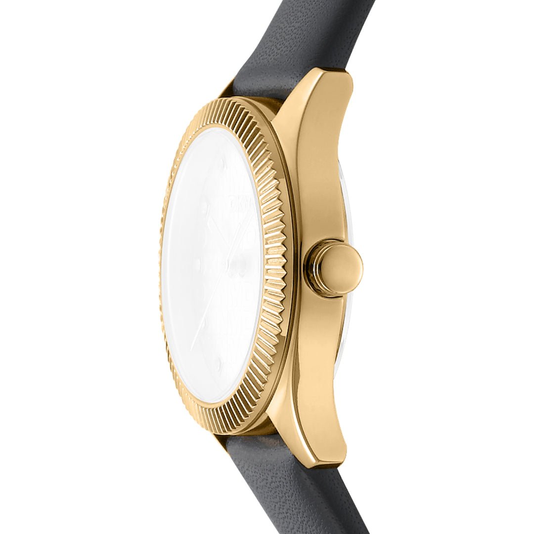 DKNY LOGO Women's Silver    Dial Leather Strap Watch