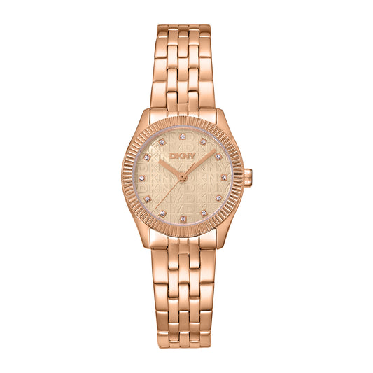 DKNY Logo Women's Rose Gold Dial Stainless Steel Watch