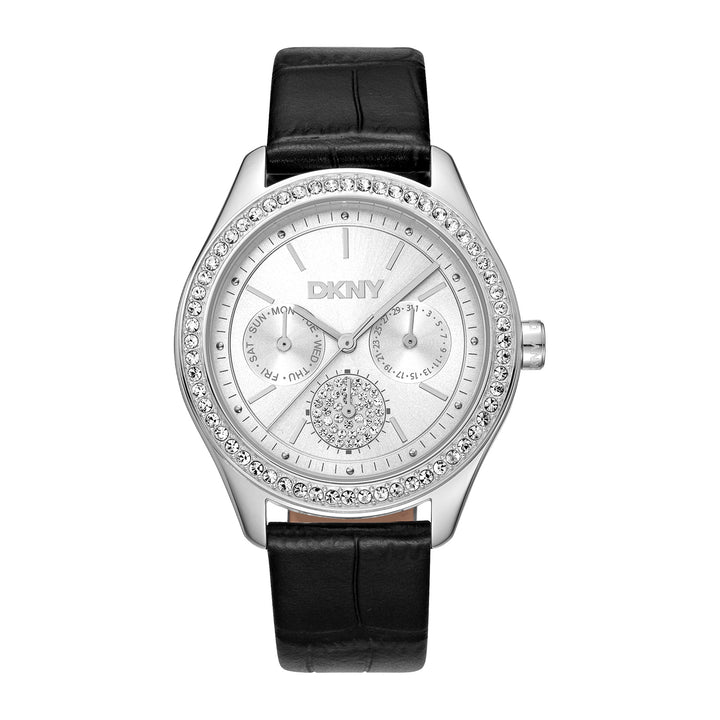 DKNY EVENING Women's Silver Dial Leather Strap Watch