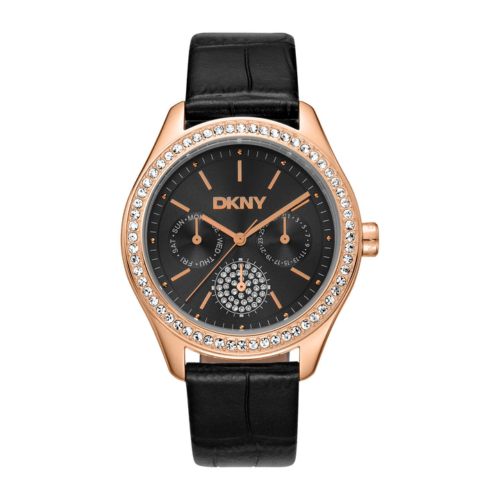 DKNY EVENING Women's Black Dial Leather Strap Watch