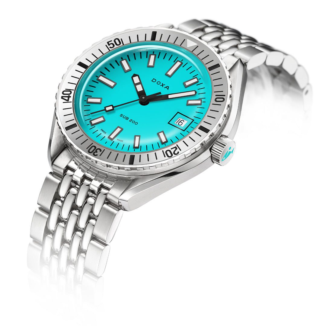 Doxa Men's Silver Tone Case Turquoise Dial Automatic Watch
