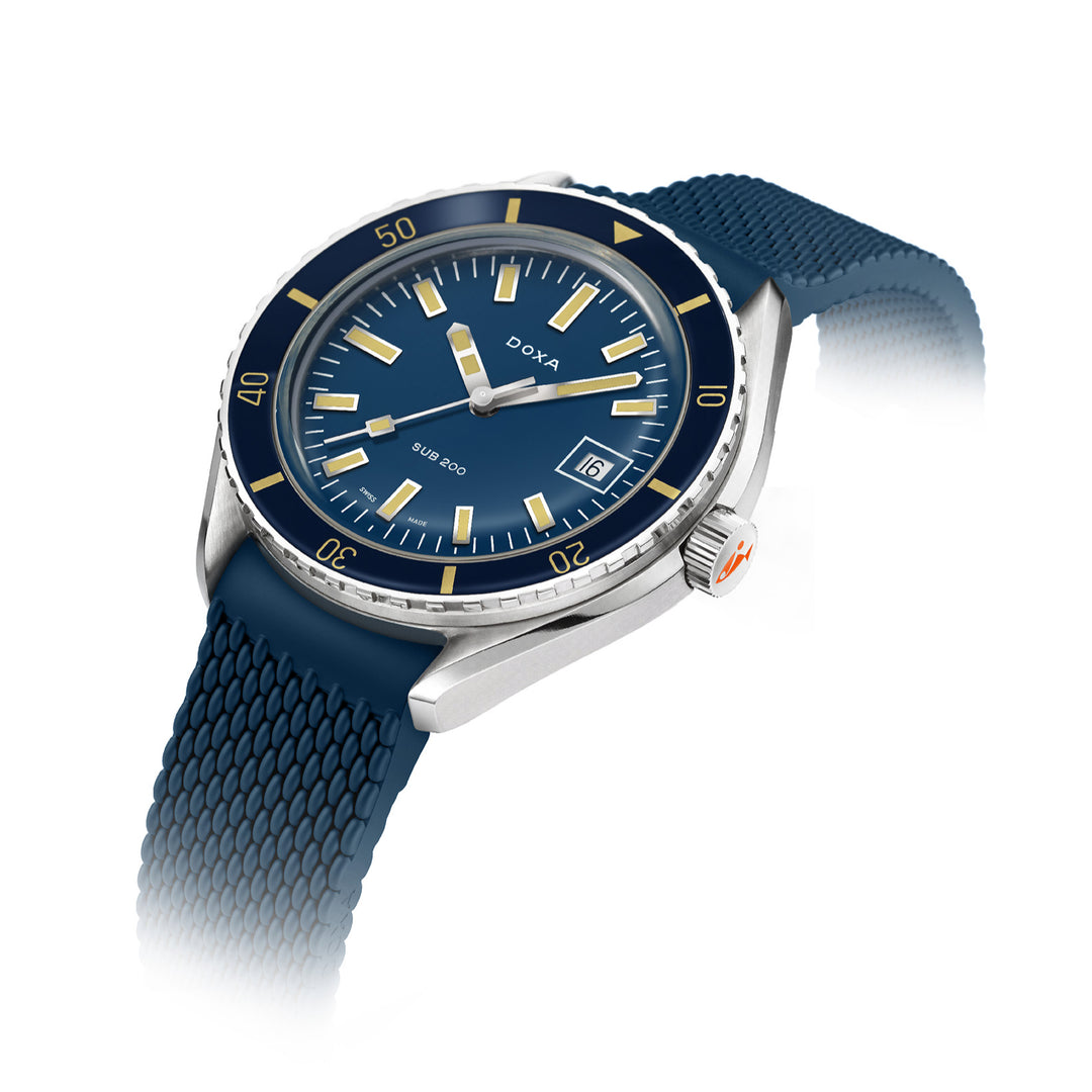 Doxa Men's SUB 200 Caribbean Silver Tone Case Blue Dial Automatic Watch