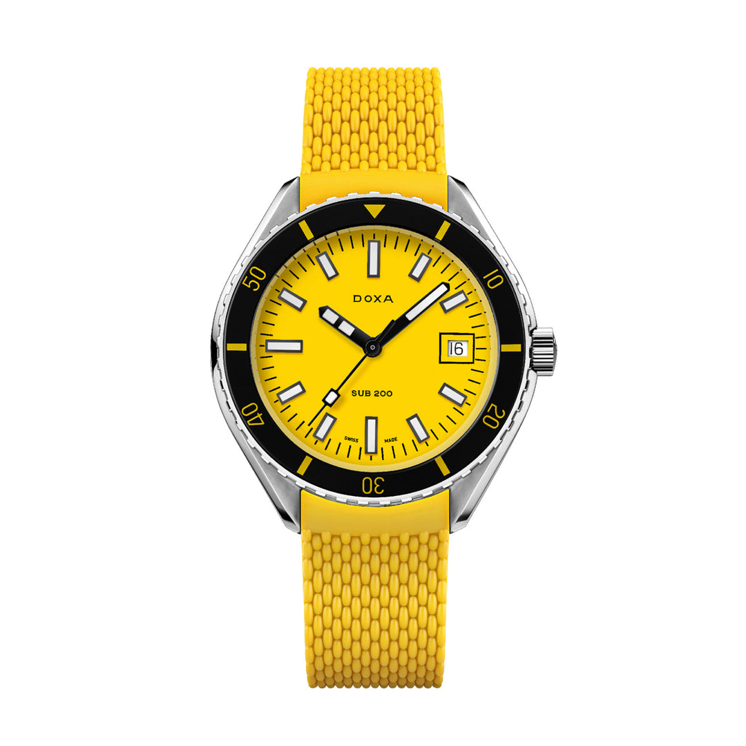 Doxa SUB 200 Divingstar Silver Tone Case Yellow Dial Automatic Watch