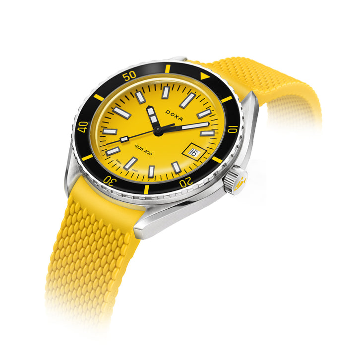 Doxa SUB 200 Divingstar Silver Tone Case Yellow Dial Automatic Watch