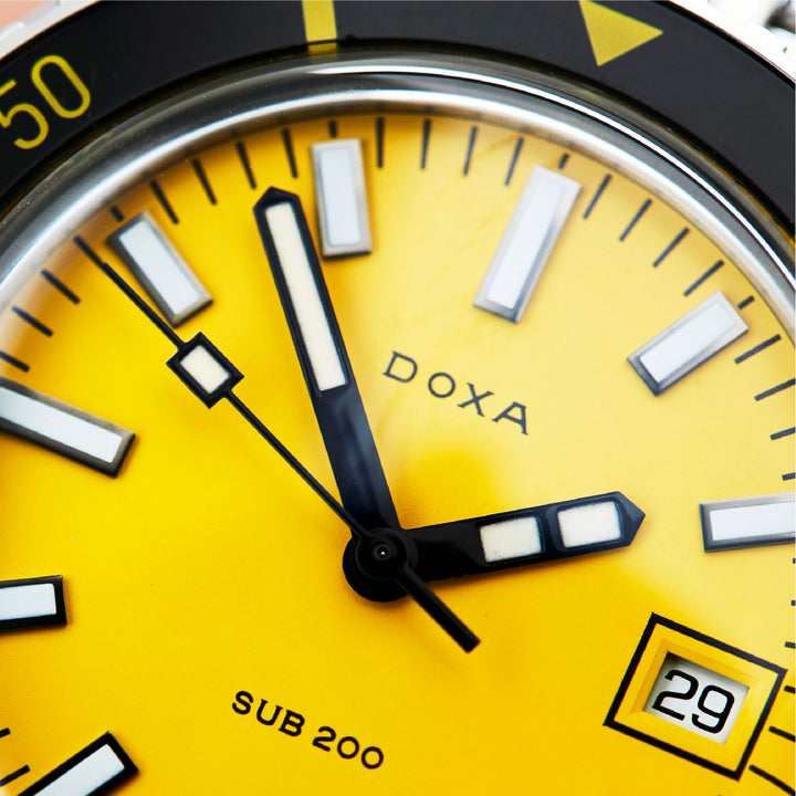 Doxa SUB 200 Divingstar Silver Tone Case Yellow Dial Automatic Watch