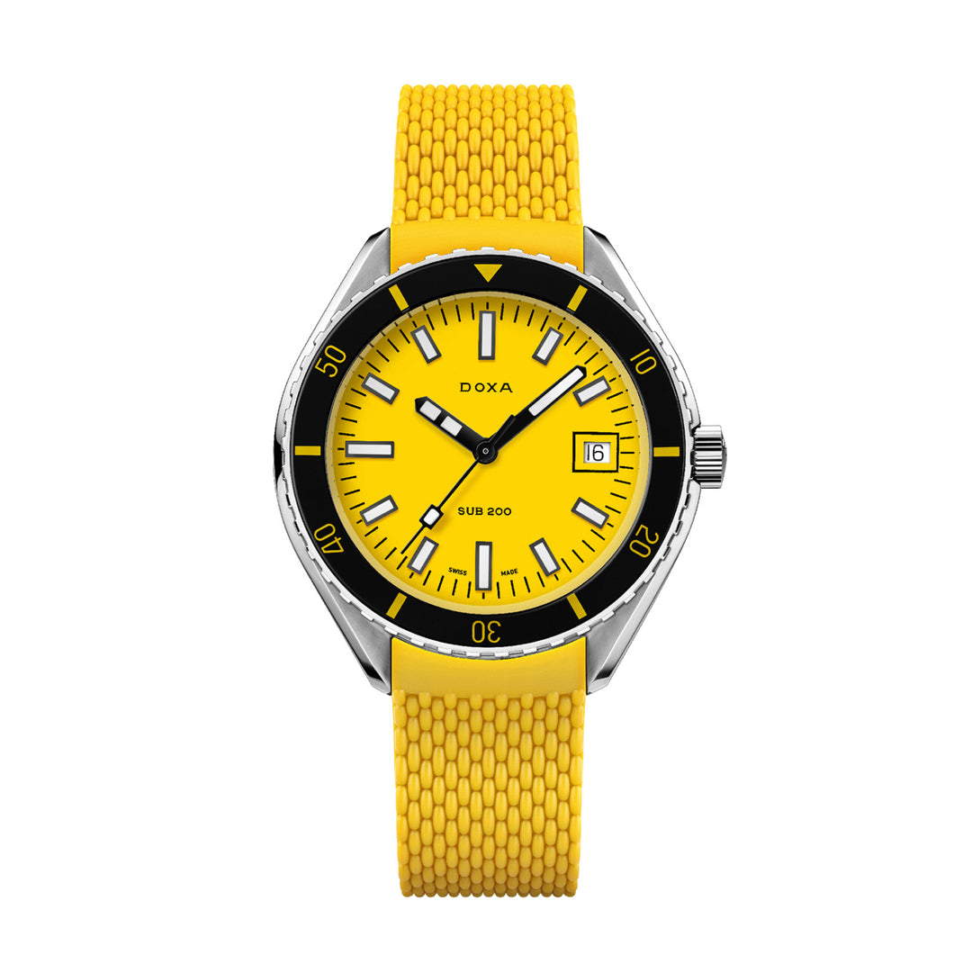 Doxa SUB 200 Divingstar Silver Tone Case Yellow Dial Automatic Watch