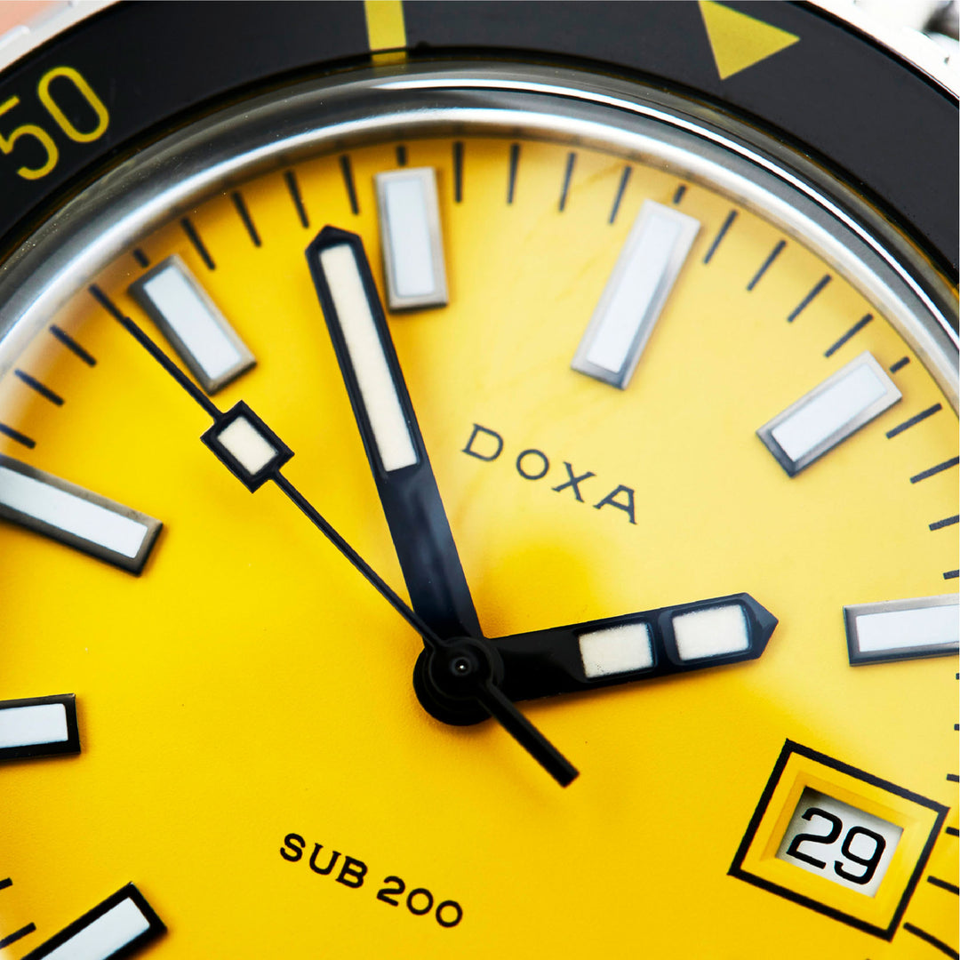 Doxa SUB 200 Divingstar Silver Tone Case Yellow Dial Automatic Watch