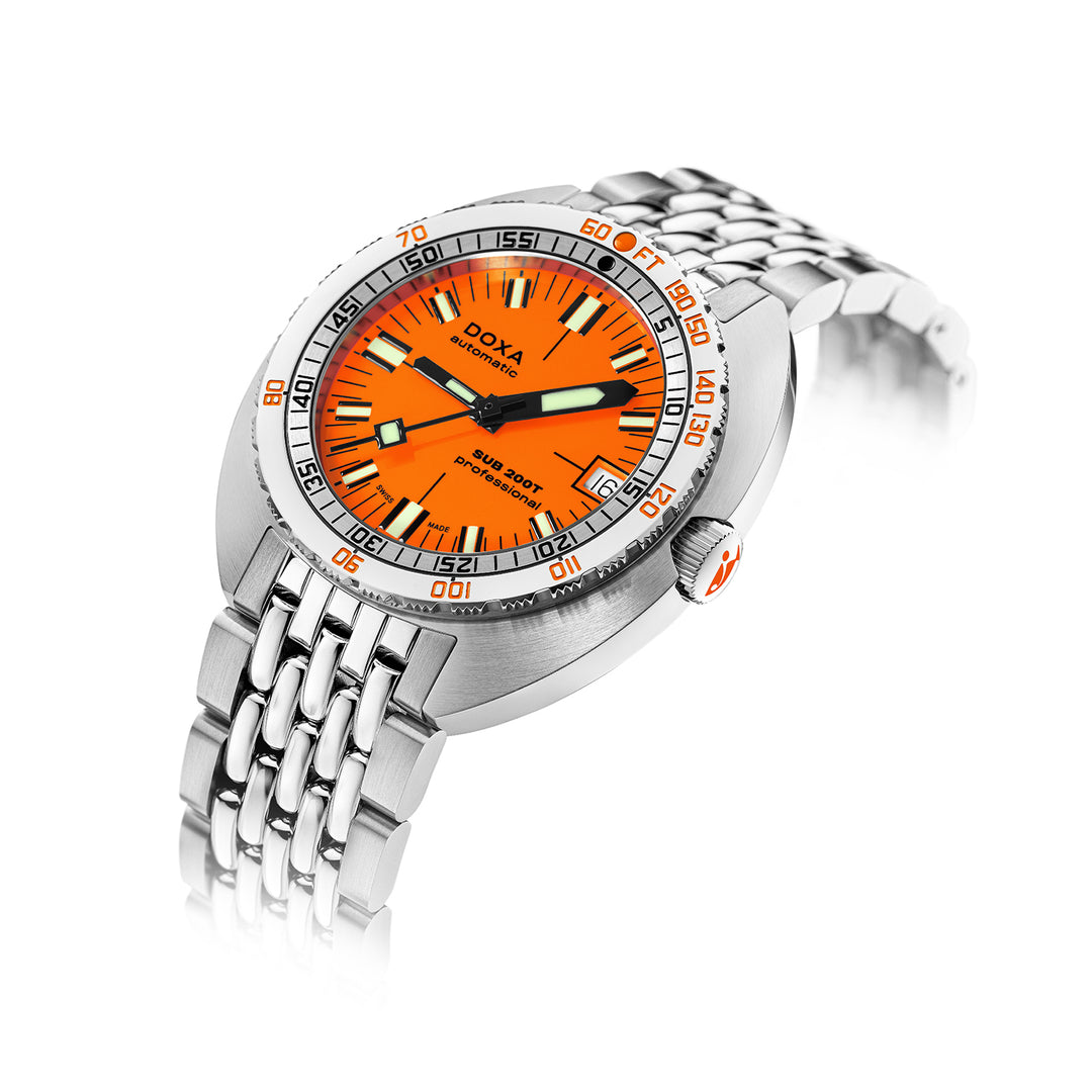 Doxa Men's Silver Tone Case Orange Dial Automatic Watch