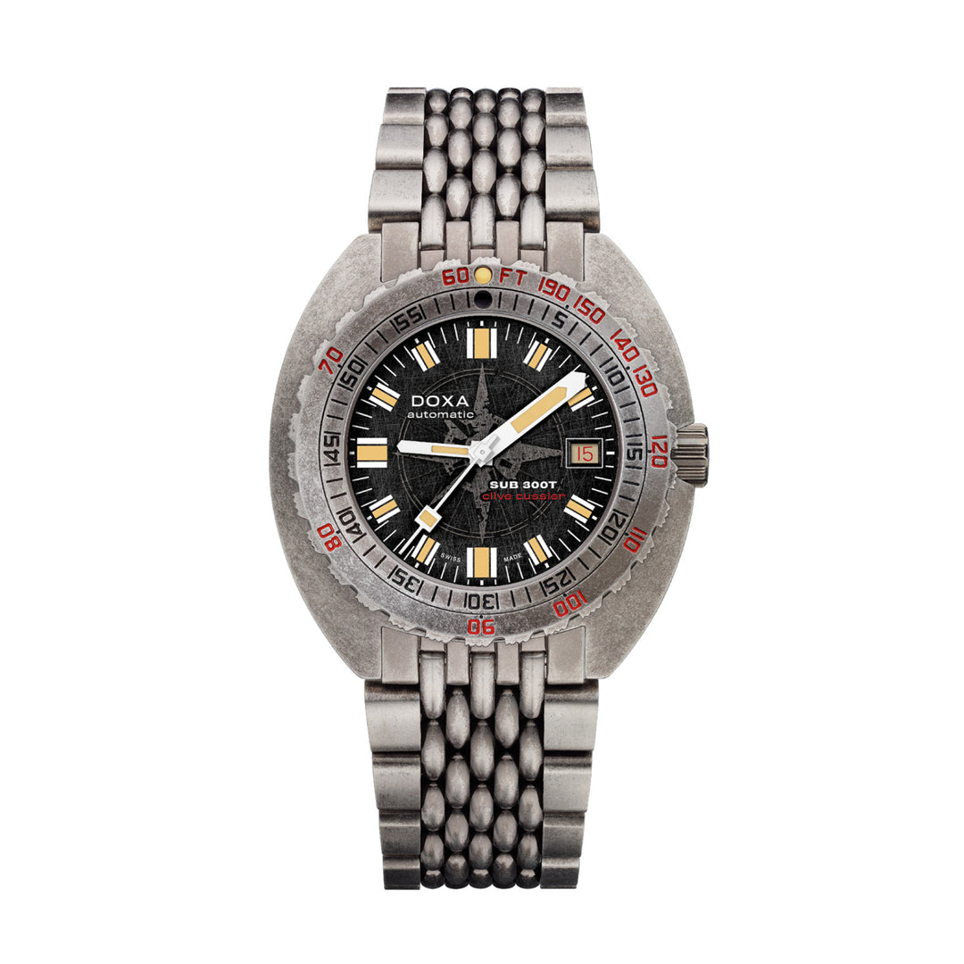 Doxa Men's SUB 300T Clive Cussler Silver Tone Case Black Dial Automatic Watch