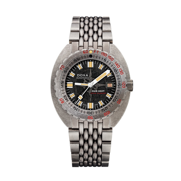 Doxa Men's SUB 300T Clive Cussler Silver Tone Case Black Dial Automatic Watch