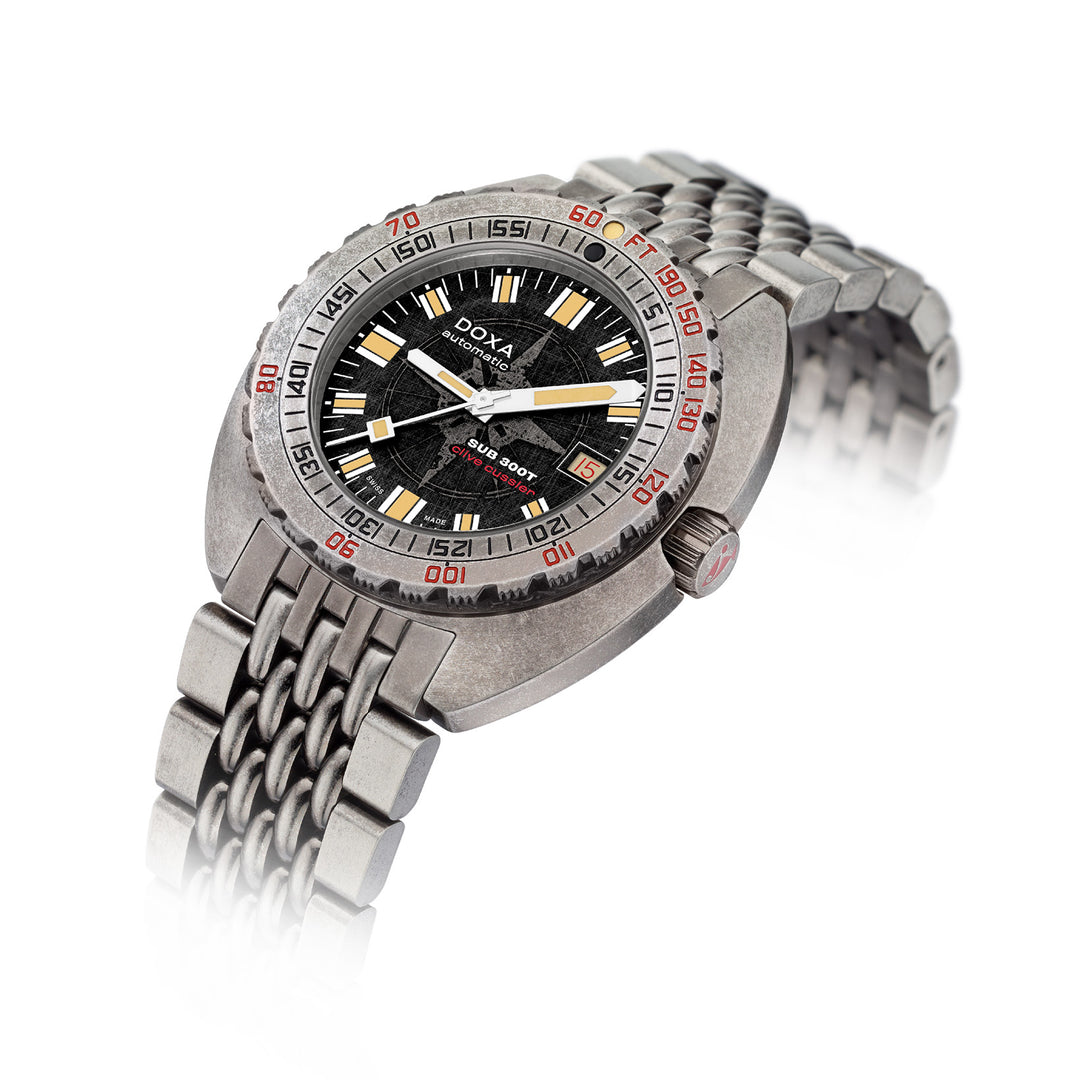 Doxa Men's SUB 300T Clive Cussler Silver Tone Case Black Dial Automatic Watch