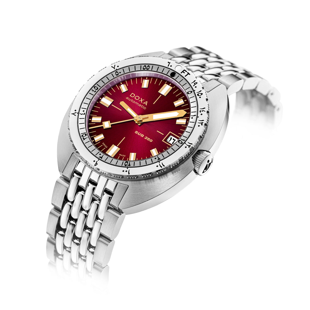 Doxa Men's Silver Tone Case Red Dial Automatic Watch