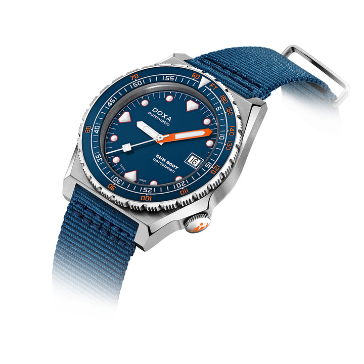 Doxa Men's SUB 600T Caribbean Silver Tone Case Blue Dial Automatic Watch