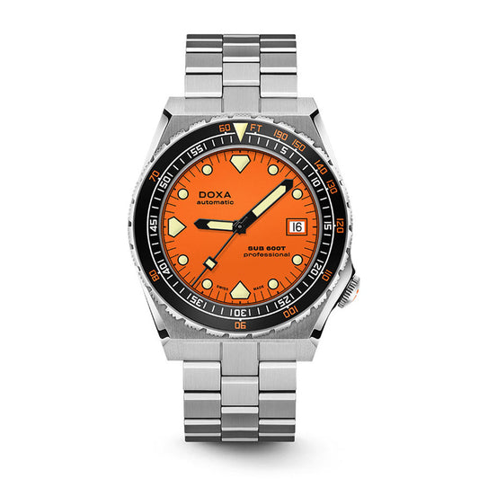 Doxa Men's Silver Tone Case Orange Dial Automatic Watch