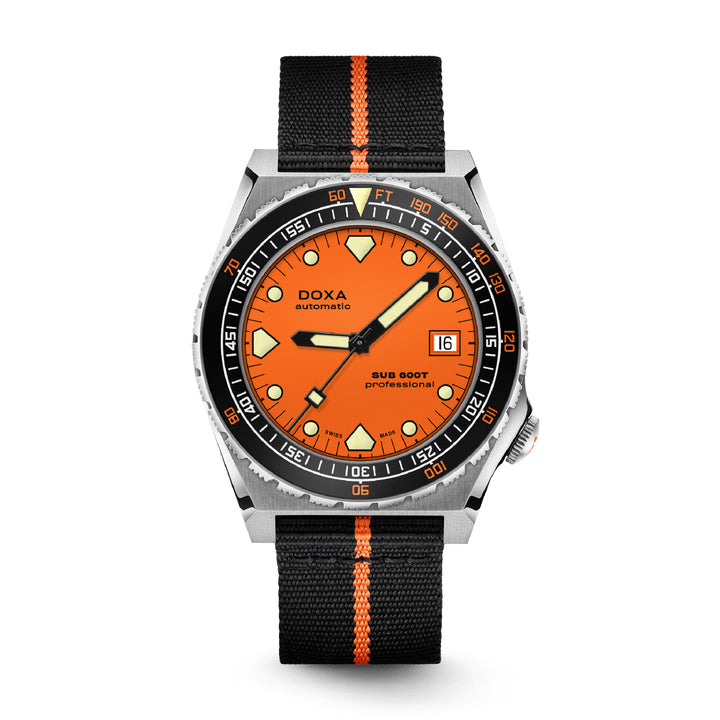 Doxa Men's SUB 600T Professional Silvet Tone Case Orange Dial Automatic Watch