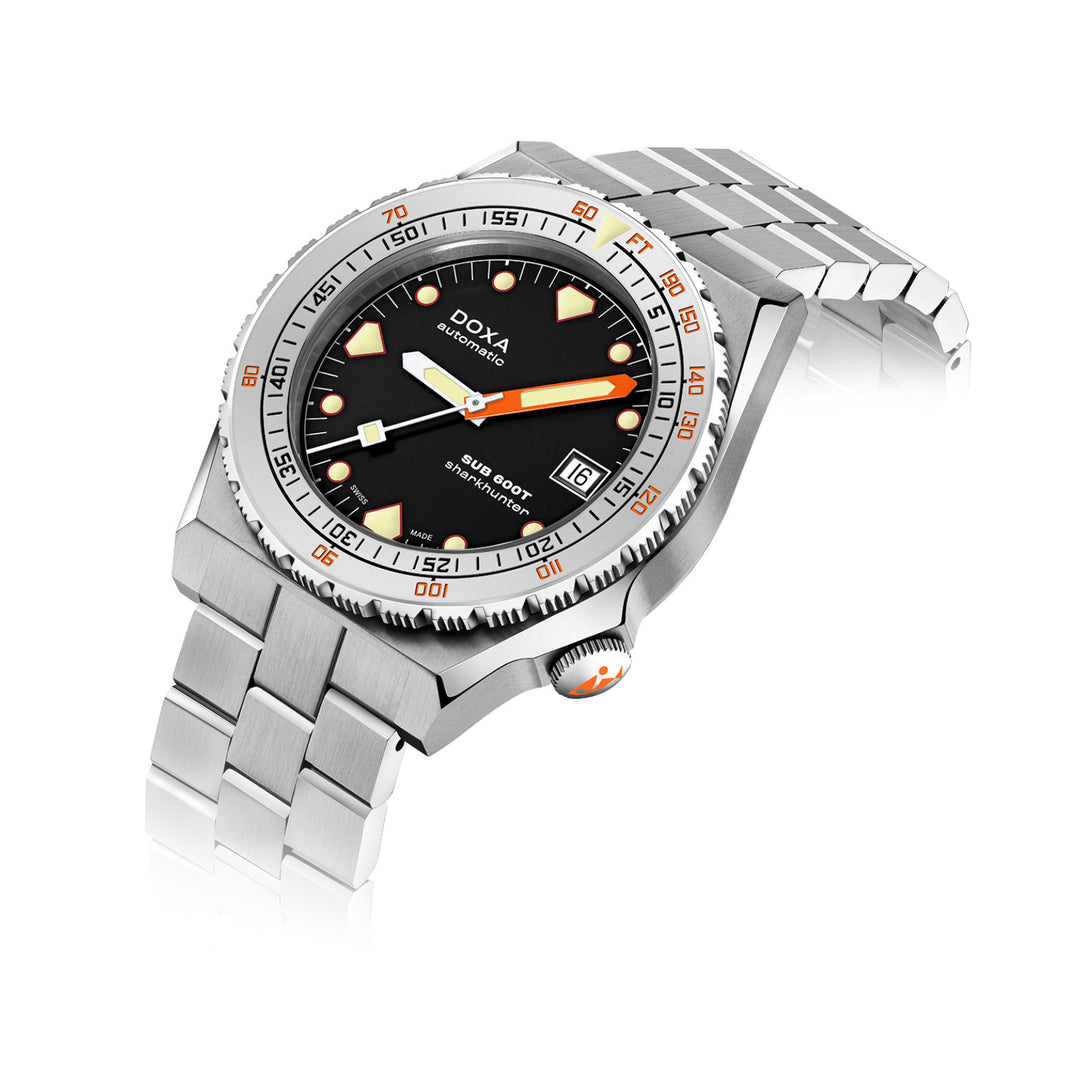 Doxa Men's SUB 600T Sharkhunter Silver Tone Case Black Dial Automatic Watch