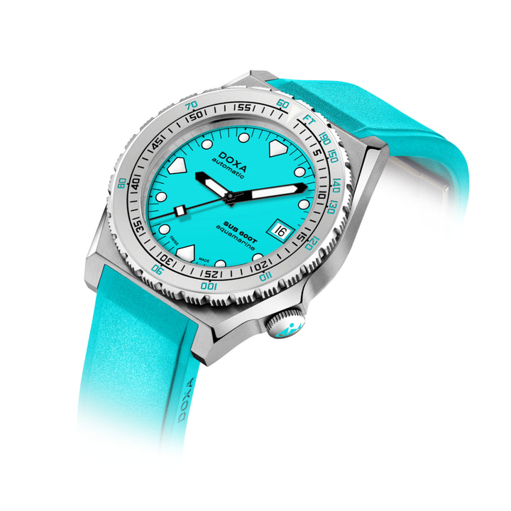 Doxa Men's SUB 600T Aquamarine Silver Tone Case Turquoise Dial Automatic Watch