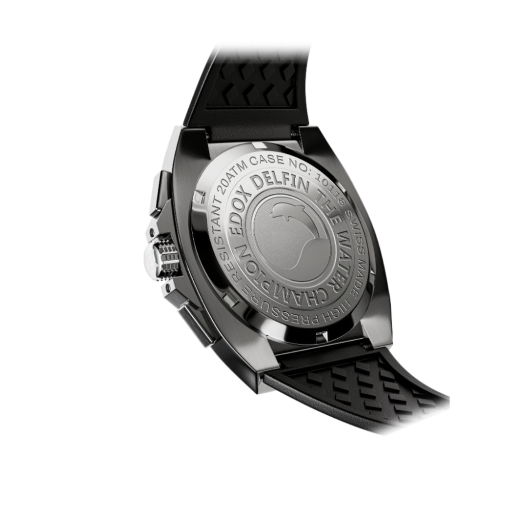 EDOX Men's Delfin 1973 Quartz Chronograph Watch with Silver Dial and Rubber Strap