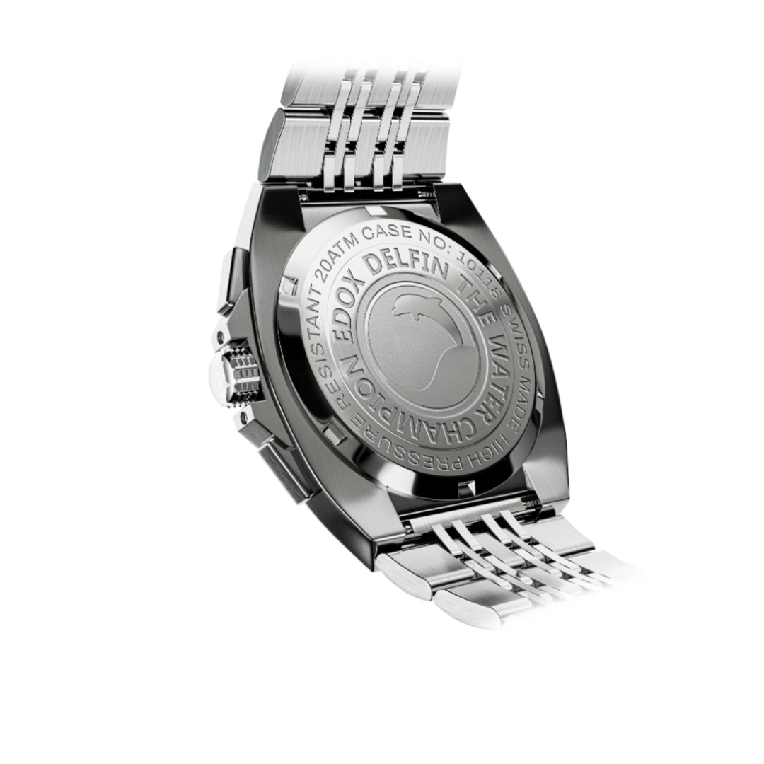 EDOX Men's Delfin 1973 Quartz Chronograph Watch with Silver Dial and Metal Band