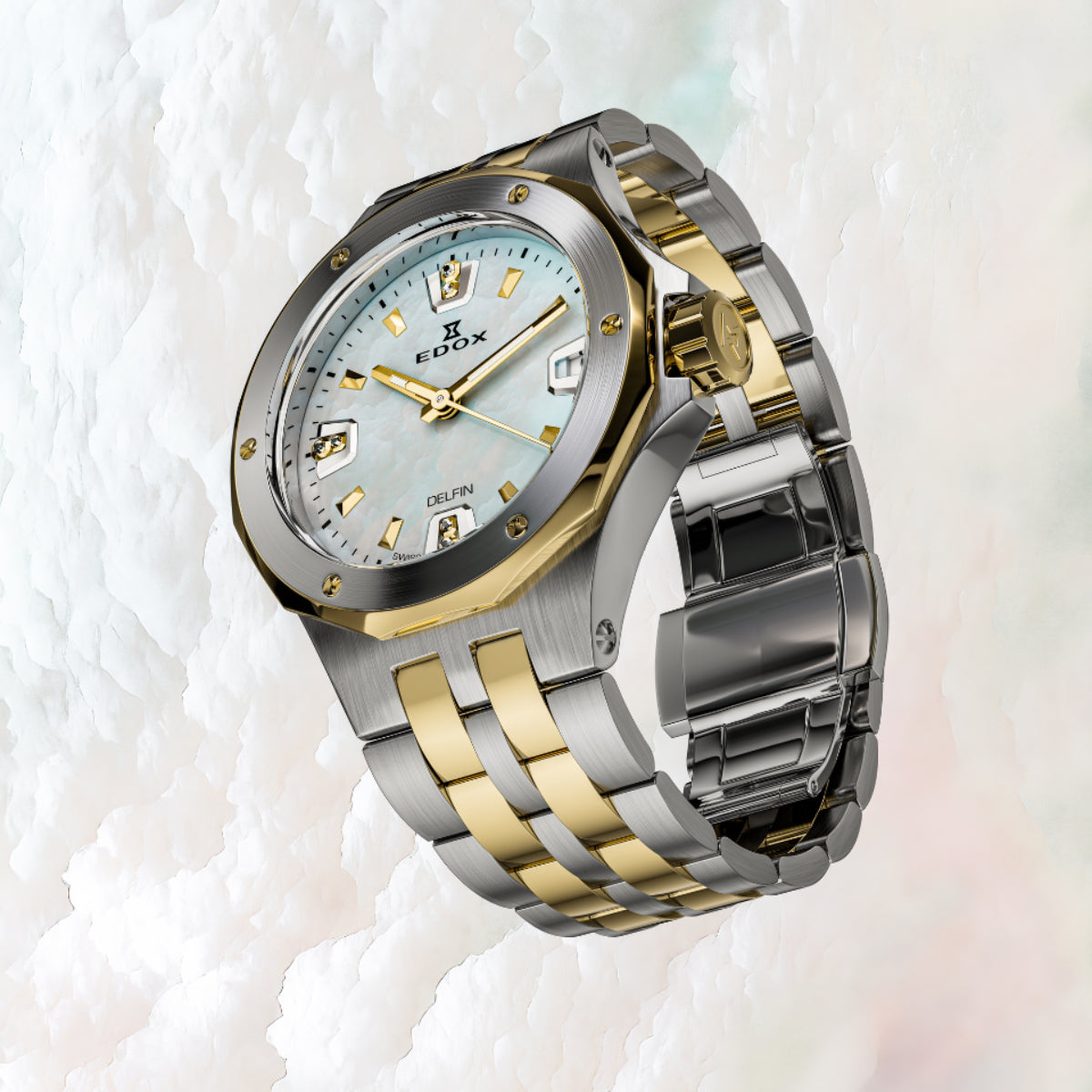 Edox Women's Delfin Lady Quartz Watch With MOP Dial And Diamond Markers