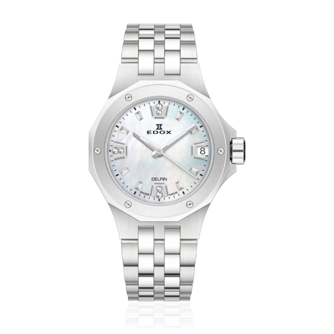 EDOX Women's Delfin Lady Quartz Watch With MOP Dial And Diamond Markers