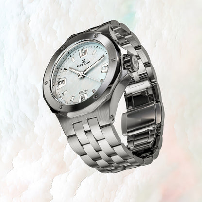 Edox Women's Delfin Lady Quartz Watch With MOP Dial And Diamond Markers