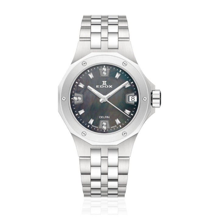 EDOX Women's Delfin Lady Quartz Watch With Black MOP Dial And Diamond Markers