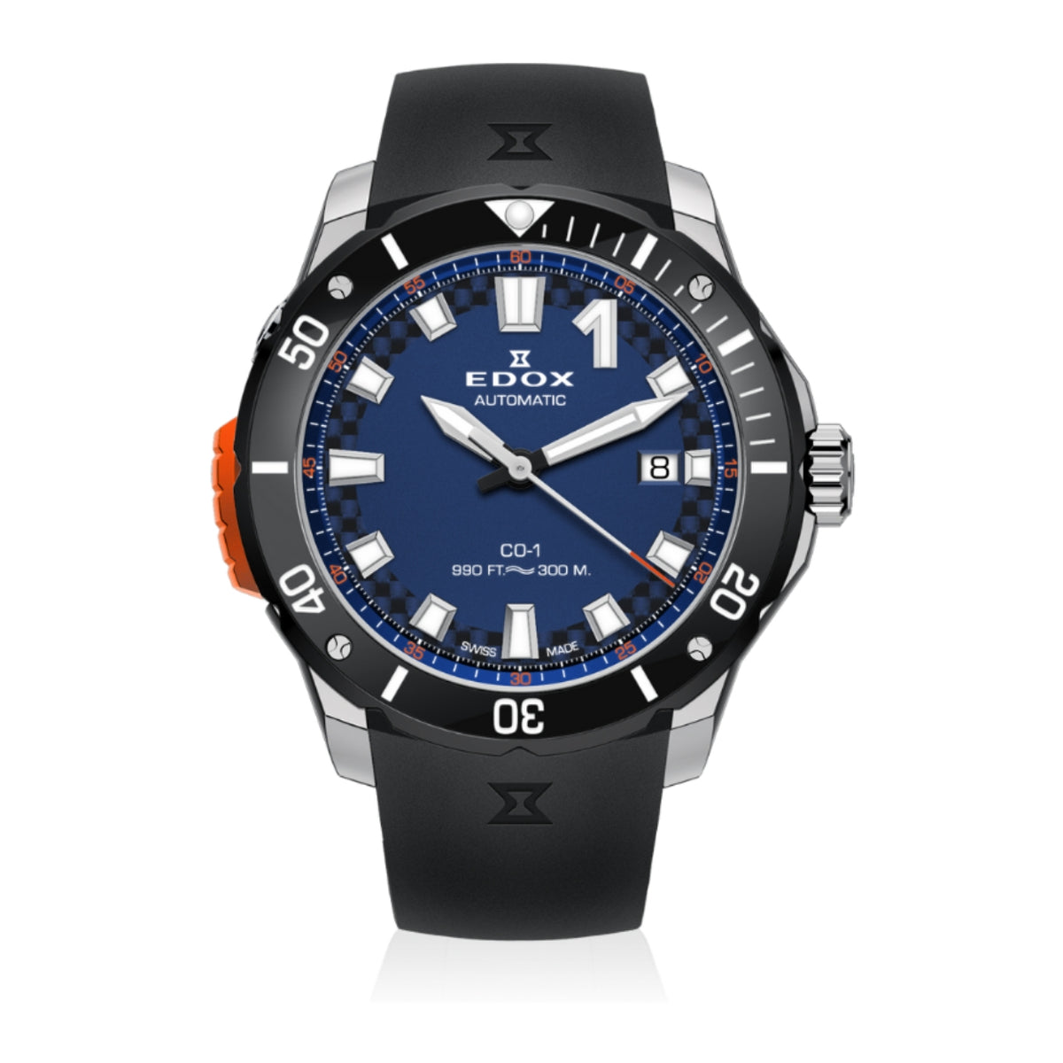 Edox Men's CO-1 Automatic Gents Watch with Blue Dial and Rubber Strap