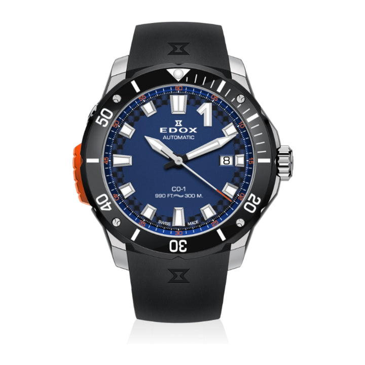EDOX Men's CO-1 Automatic Gents Watch with Blue Dial and Rubber Strap