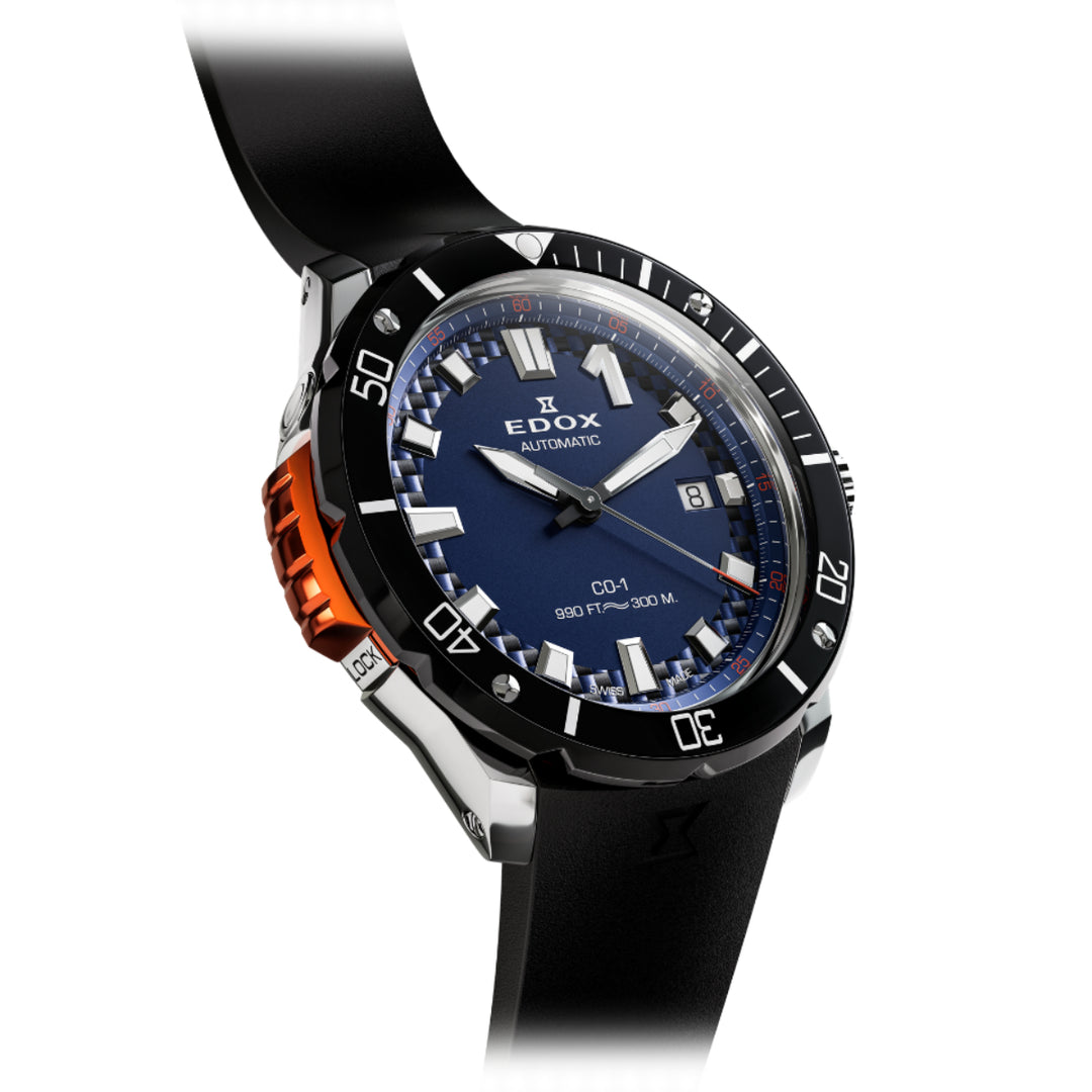 EDOX Men's CO-1 Automatic Gents Watch with Blue Dial and Rubber Strap