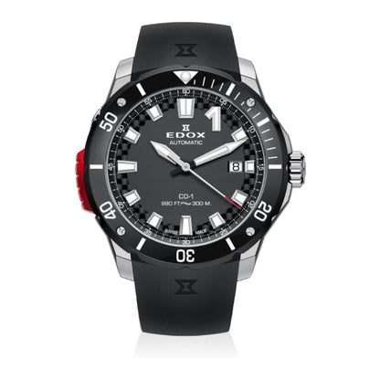 Edox Men's CO-1 Automatic Gents Watch with Black Dial and Rubber Strap