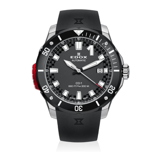 Edox Men's CO-1 Automatic Gents Watch with Black Dial and Rubber Strap