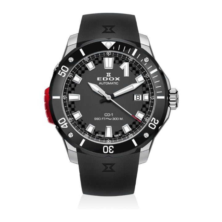 EDOX Men's CO-1 Automatic Gents Watch with Black Dial and Rubber Strap