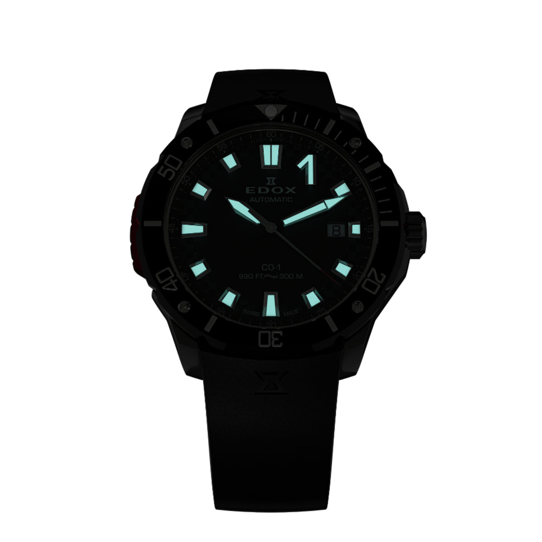 EDOX Men's CO-1 Automatic Gents Watch with Black Dial and Rubber Strap