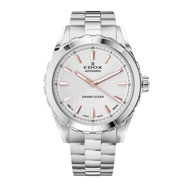 EDOX Men's Grand Ocean Automatic Watch with Silver Dial and Metal Band