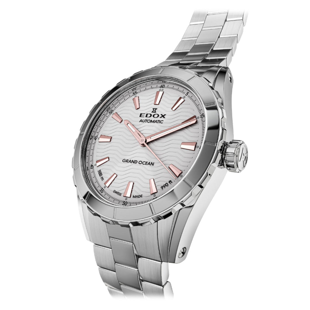 EDOX Men's Grand Ocean Automatic Watch with Silver Dial and Metal Band
