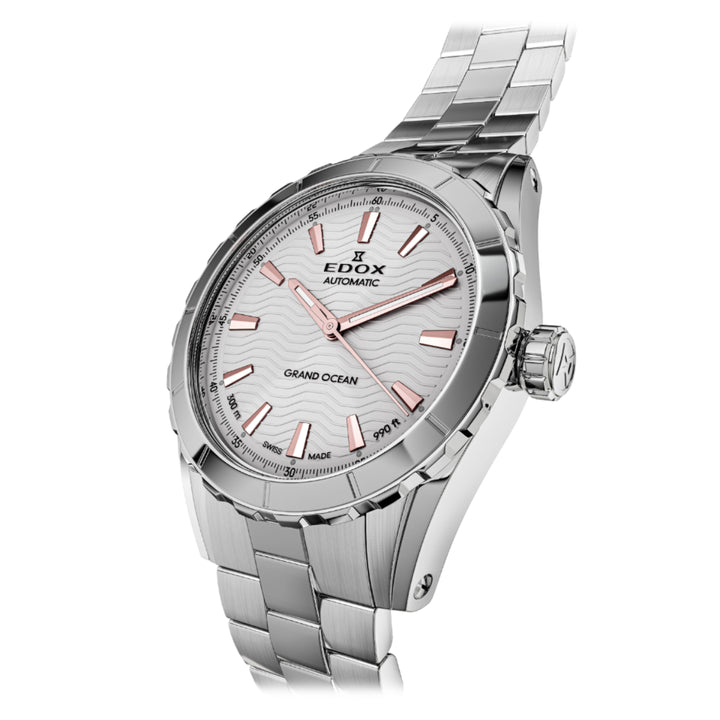 EDOX Men's Grand Ocean Automatic Watch with Silver Dial and Metal Band
