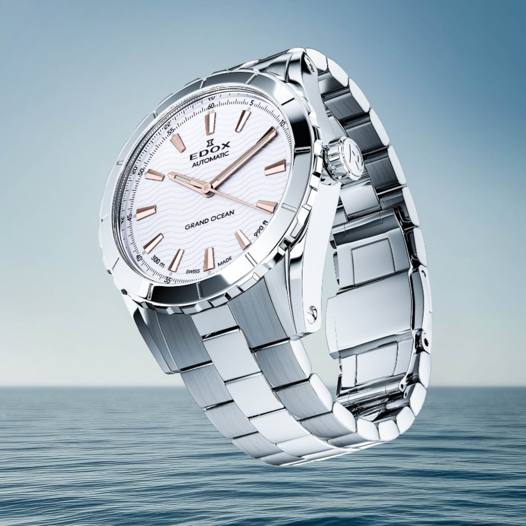 EDOX Men's Grand Ocean Automatic Watch with Silver Dial and Metal Band
