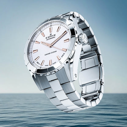 Edox Men's Grand Ocean Automatic Watch with Silver Dial and Metal Band