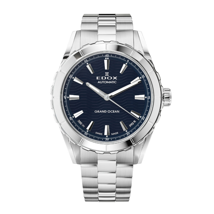 EDOX Men's Grand Ocean Automatic Watch with Blue Dial and Metal Band